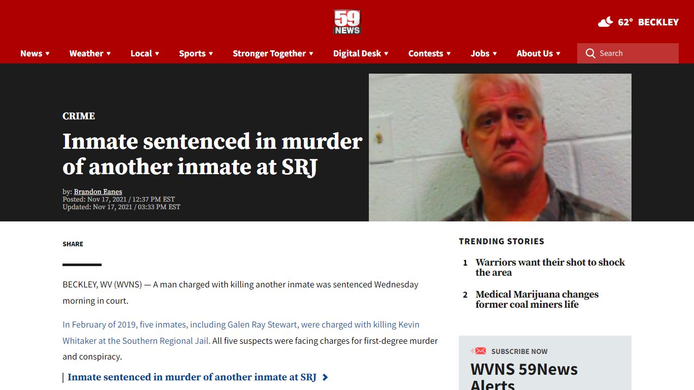 Inmate sentenced in murder of another inmate at SRJ